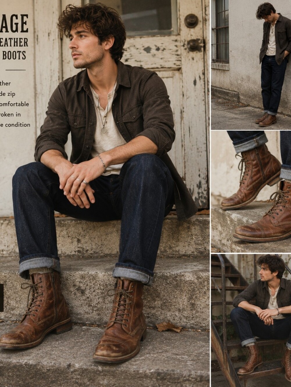 CREVO Camden Men's Leather Lace Up Combat Boots Chestnut Brown Size 10.5